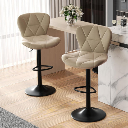 Black Swivel Bar Stools Set of 2 Adjustable Faux Leather Kitchen Chairs