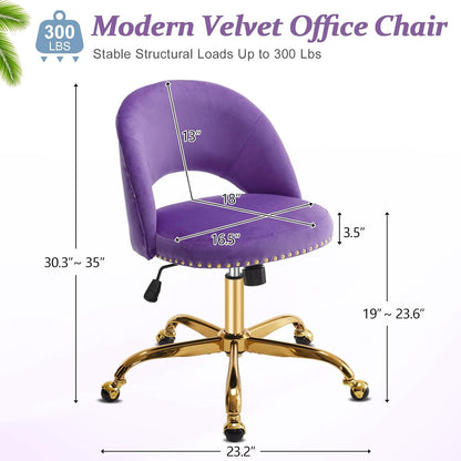 Navy Blue Velvet Office Chair Gold Swivel Rolling Vanity Desk Chair