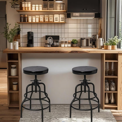 Industrial Swivel Bar Stools Set of 2 Adjustable Wood Counter Height Stools