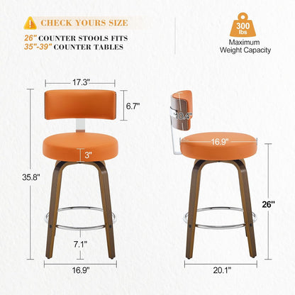 White Swivel Counter Stools Set of 2 Walnut Kitchen Island Chairs