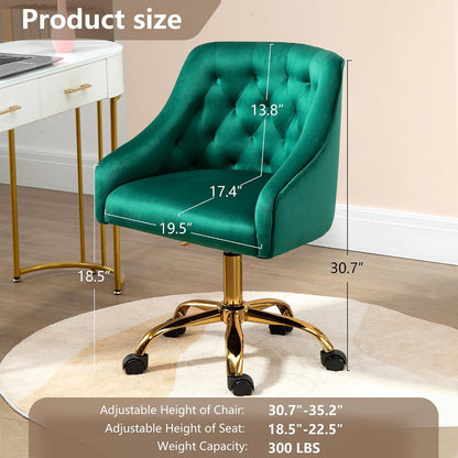 Ivory Velvet Office Chair Tufted Adjustable Swivel Vanity Chair with Wheels