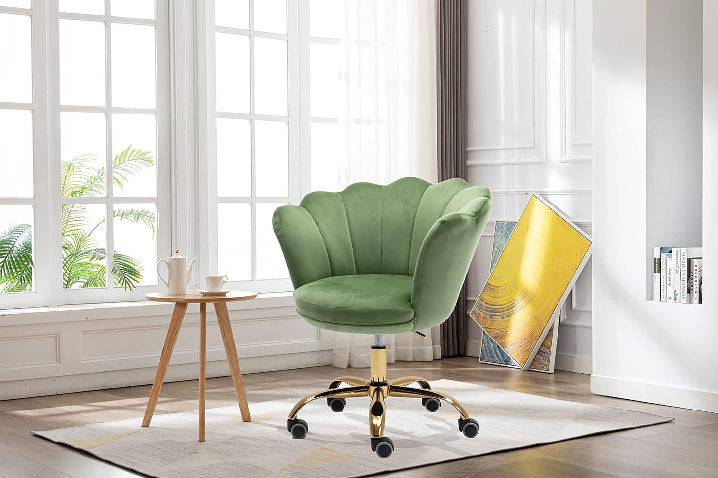 Blue Velvet Office Chair Adjustable Swivel Vanity Chair with Gold Base