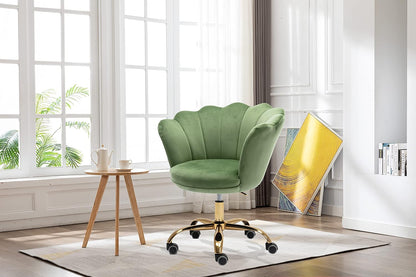 Blue Velvet Office Chair Adjustable Swivel Vanity Chair with Gold Base
