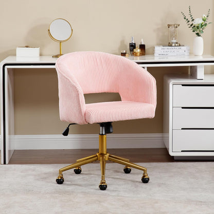 Red Velvet Swivel Desk Chair Adjustable Vanity Chair with Gold Base and Wheels