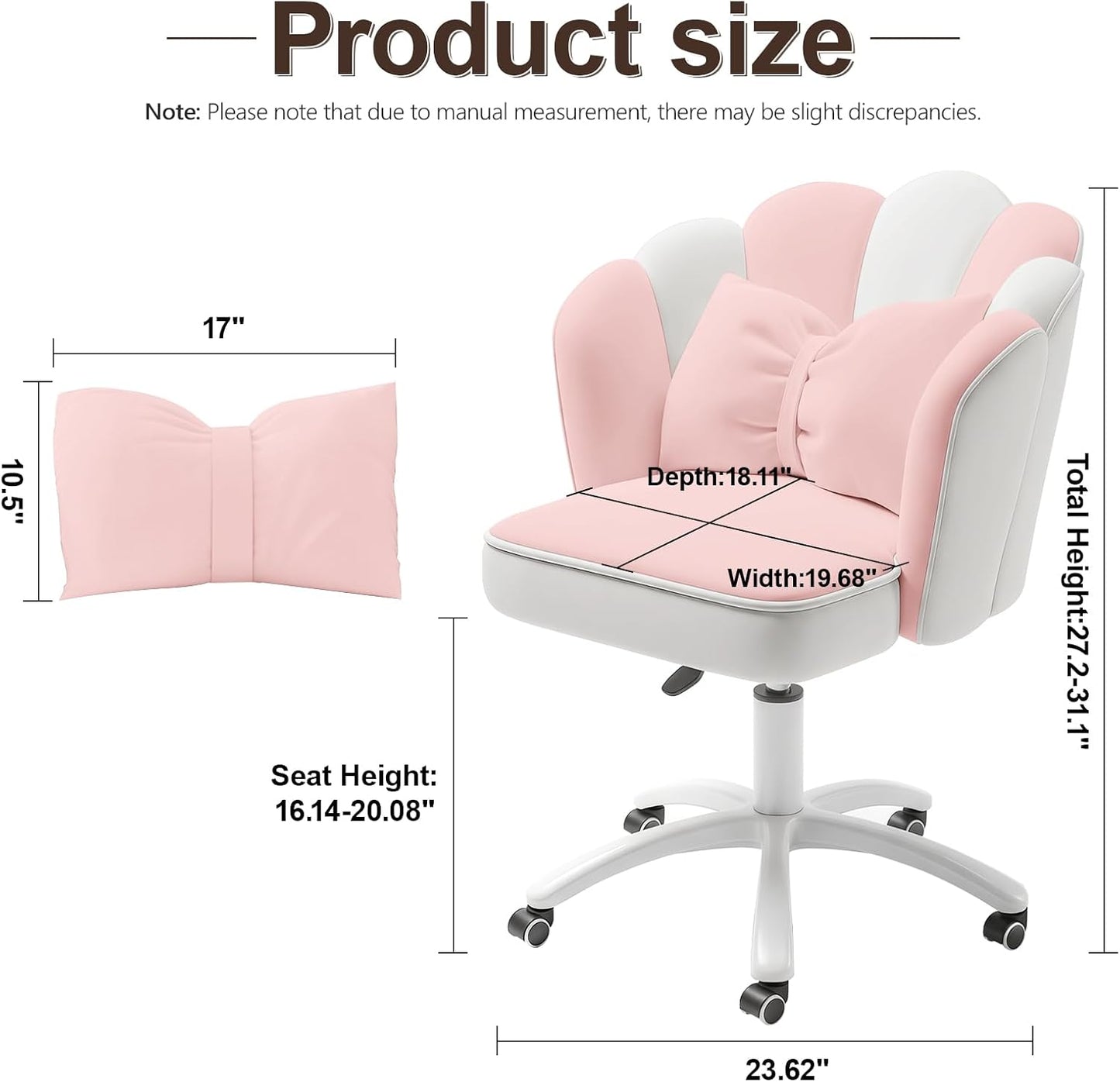Purple Velvet Petal Vanity Chair Swivel Rolling Desk Chair with Bow Cushion