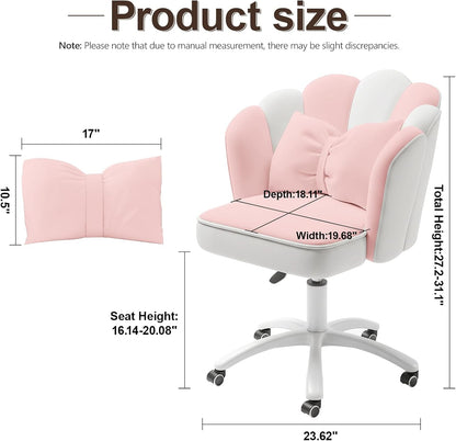 Purple Velvet Petal Vanity Chair Swivel Rolling Desk Chair with Bow Cushion