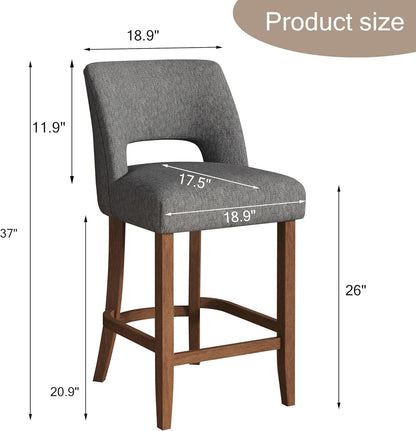 26 Inch Green Upholstered Counter Height Bar Stools Rubberwood Set of 2