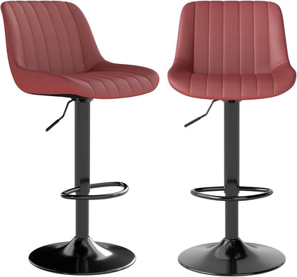 Adjustable Swivel Bar Stool Black Faux Leather Counter Height Metal Base