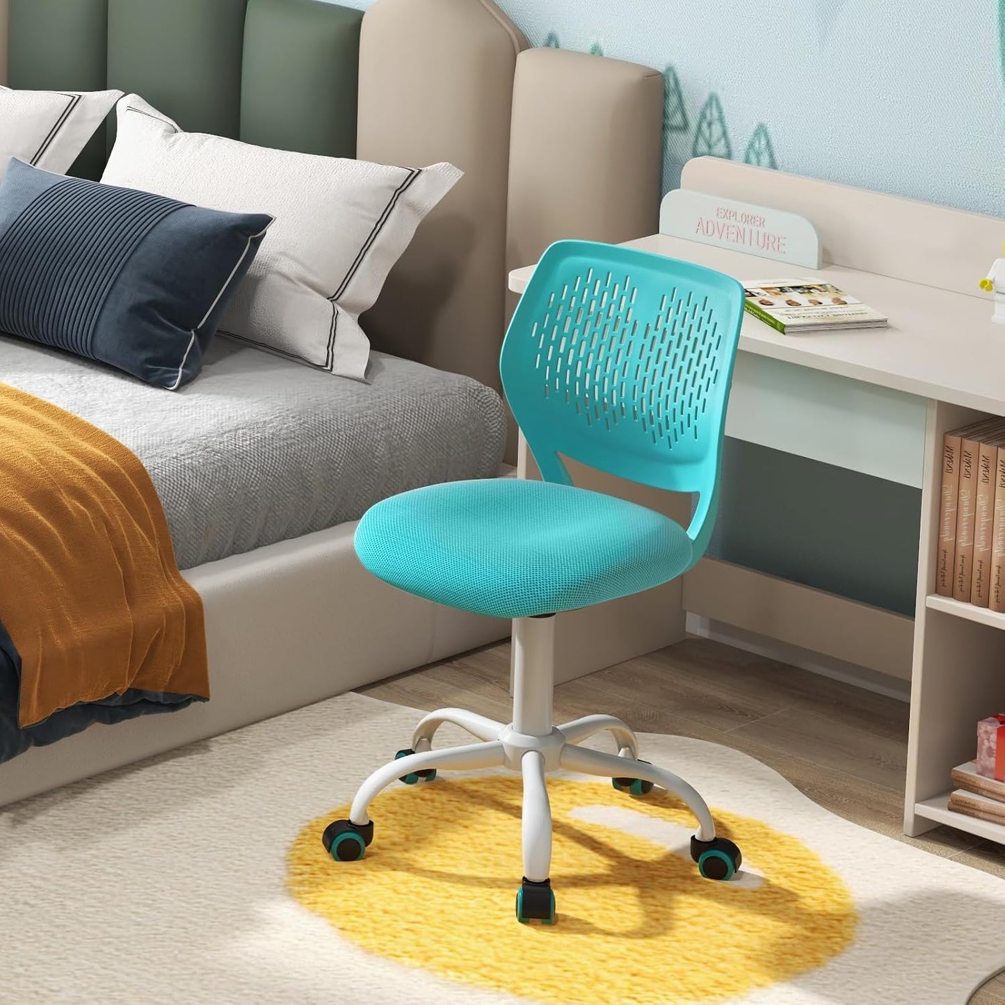 Light Green Mesh Desk Chair Armless Adjustable Swivel Rolling Office Chair