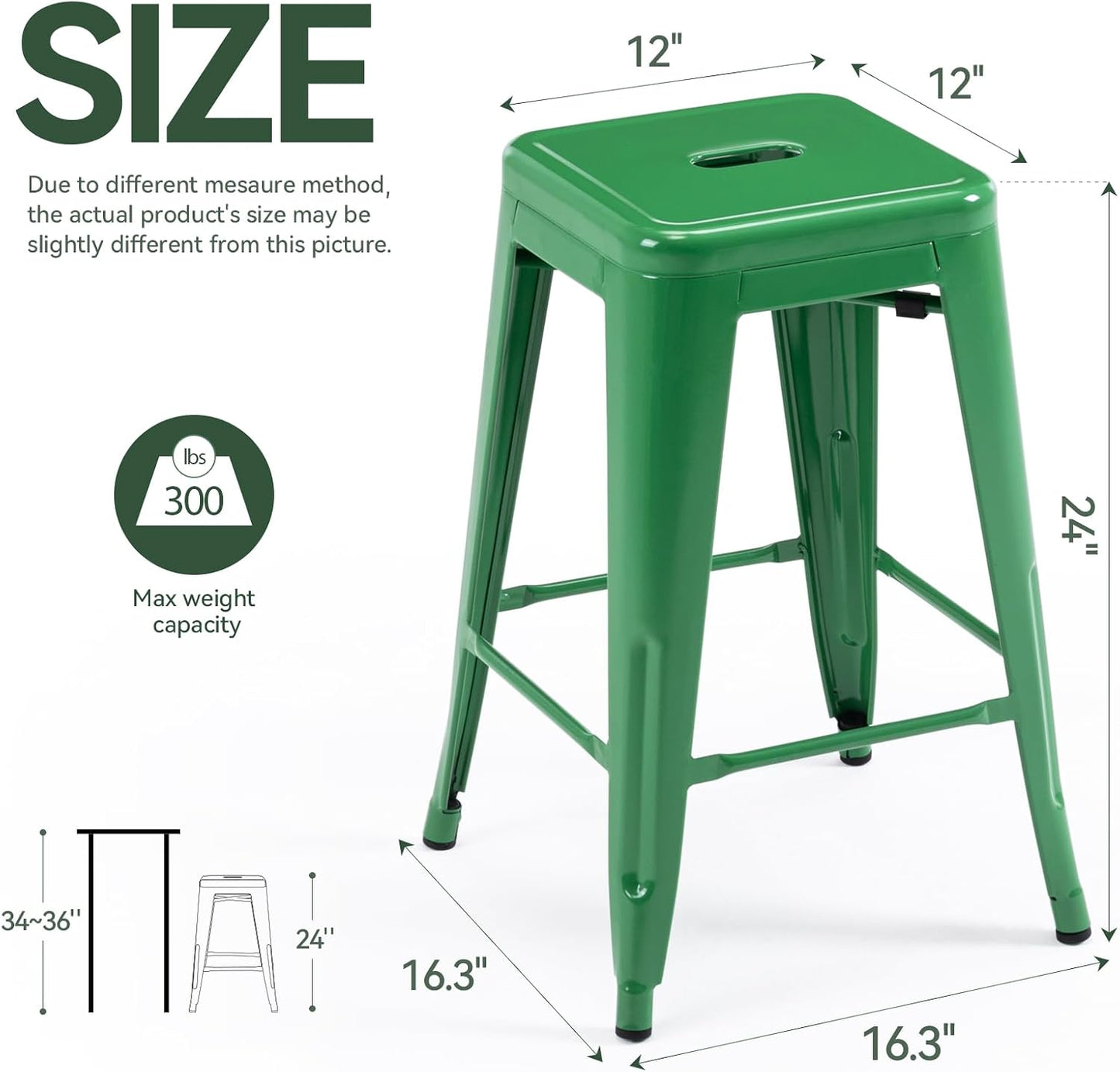 Black Metal Bar Stools Set of 2 Stackable Industrial Counter Height Seats
