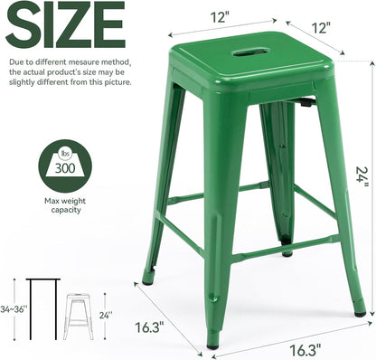 Black Metal Bar Stools Set of 2 Stackable Industrial Counter Height Seats