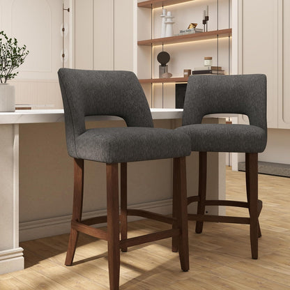 26 Inch Green Upholstered Counter Height Bar Stools Rubberwood Set of 2