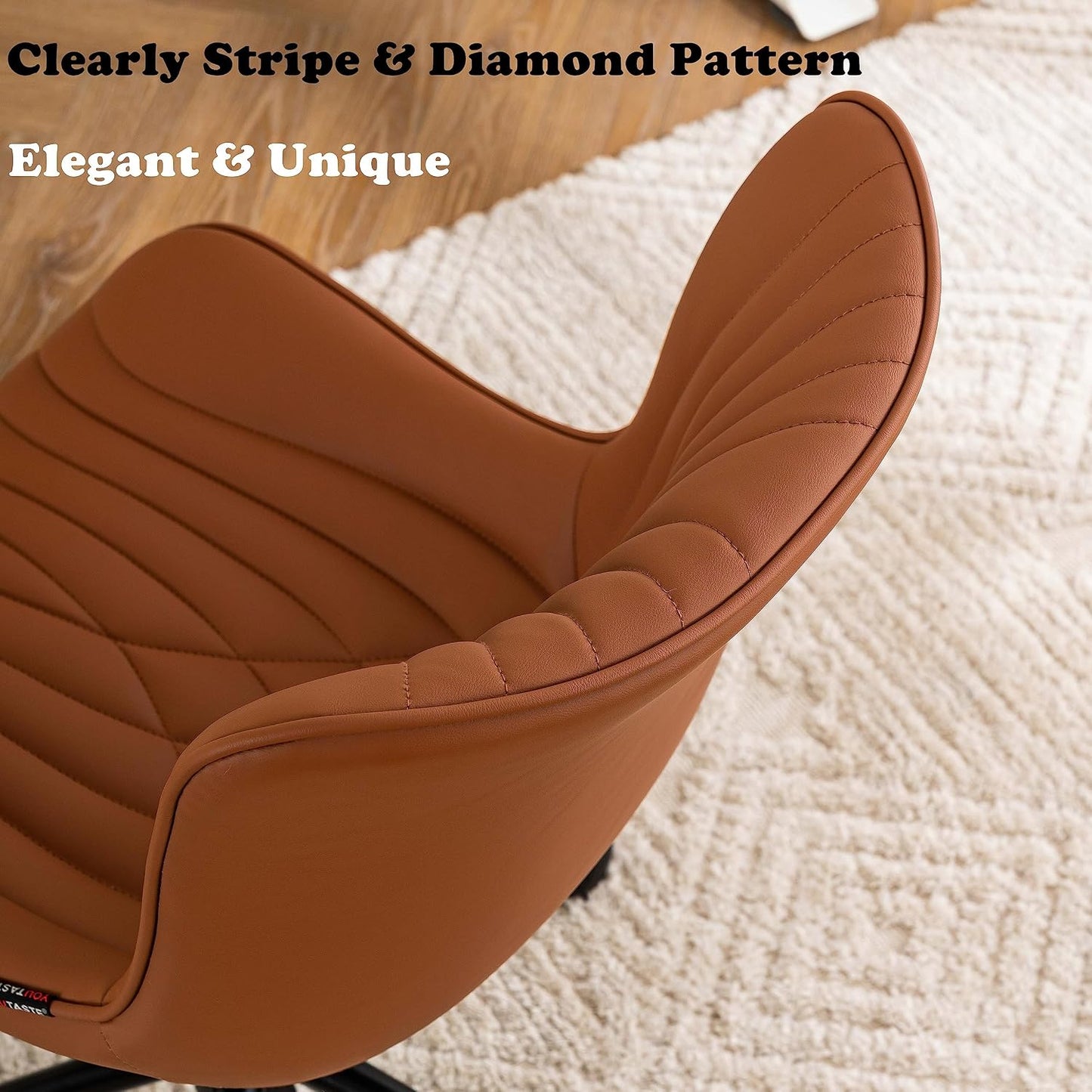 Brown Faux Leather Office Chair Adjustable Swivel Rolling Armless Desk Chair