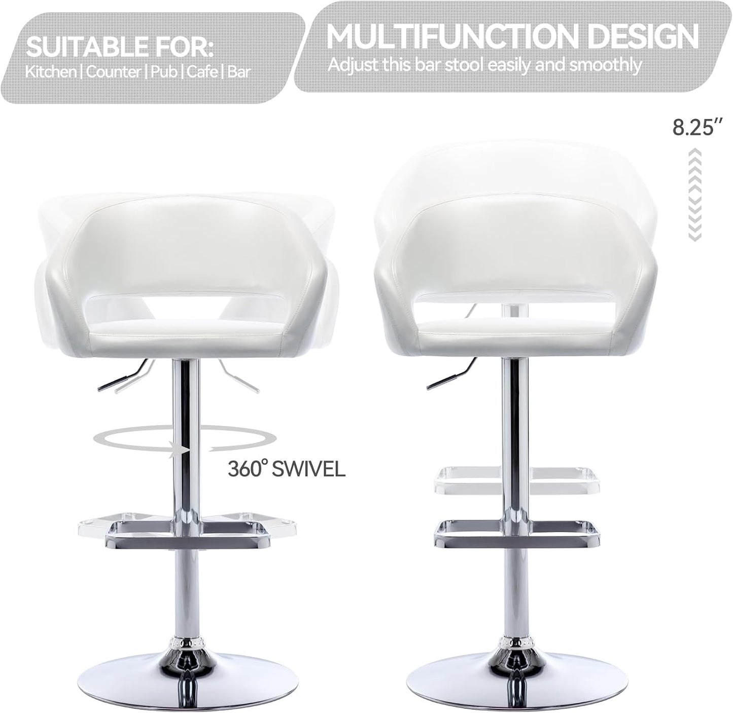 Black Adjustable Swivel Bar Stool Modern Faux Leather Counter Height Chair