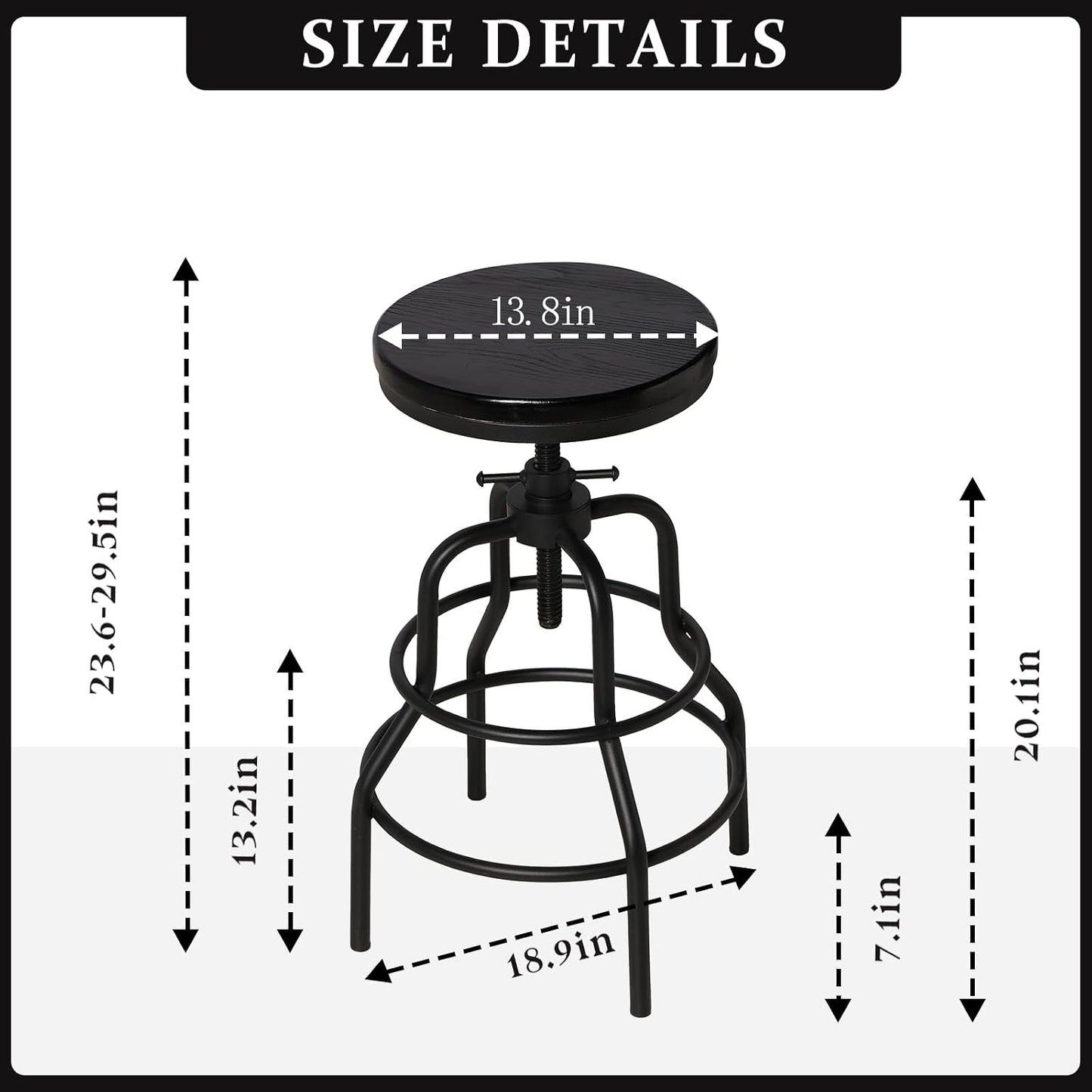 Industrial Swivel Bar Stools Set of 2 Adjustable Wood Counter Height Stools