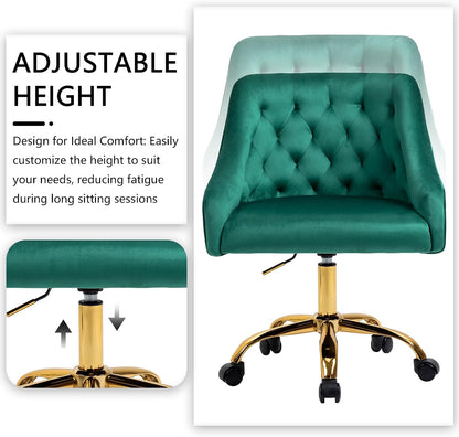 Ivory Velvet Office Chair Tufted Adjustable Swivel Vanity Chair with Wheels