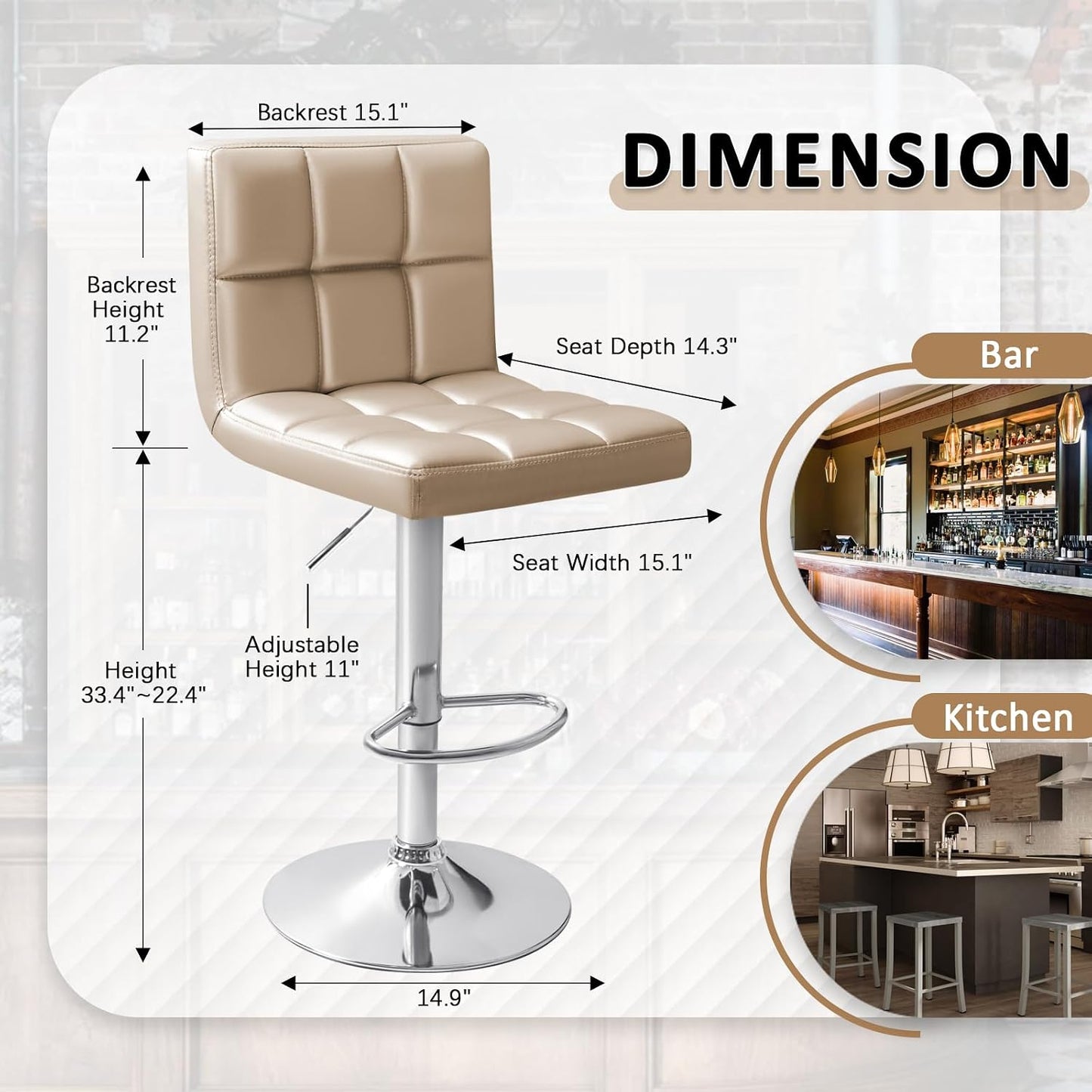 Black Swivel Bar Stools Set of 2 Adjustable Upholstered Kitchen Chairs