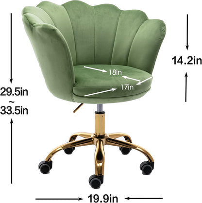 Blue Velvet Office Chair Adjustable Swivel Vanity Chair with Gold Base