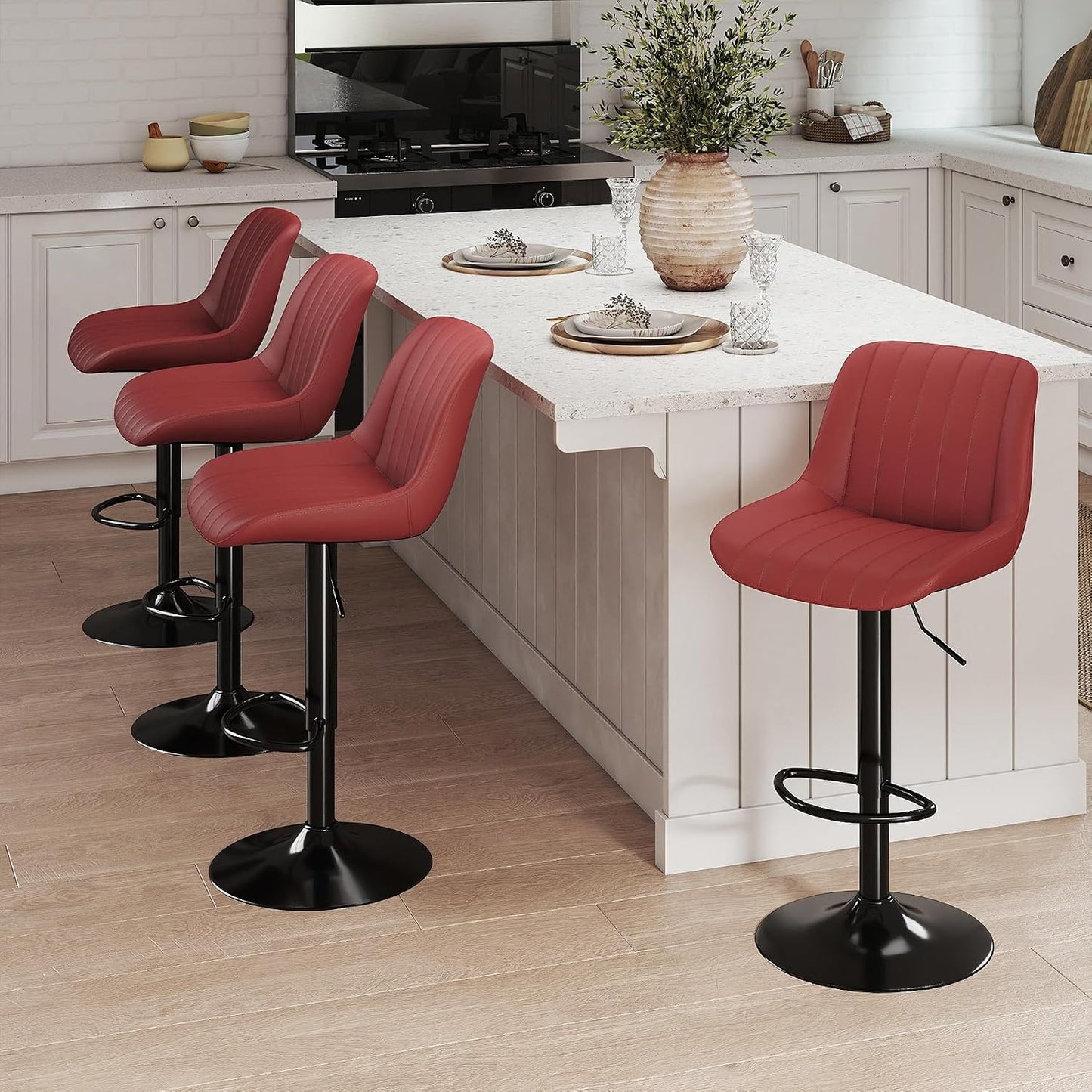Adjustable Swivel Bar Stool Black Faux Leather Counter Height Metal Base
