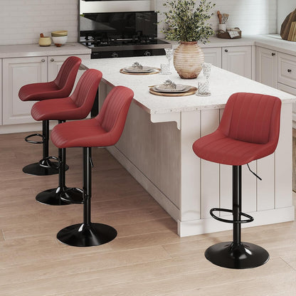 Adjustable Swivel Bar Stool Black Faux Leather Counter Height Metal Base