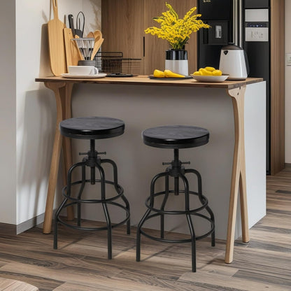 Industrial Swivel Bar Stools Set of 2 Adjustable Wood Counter Height Stools