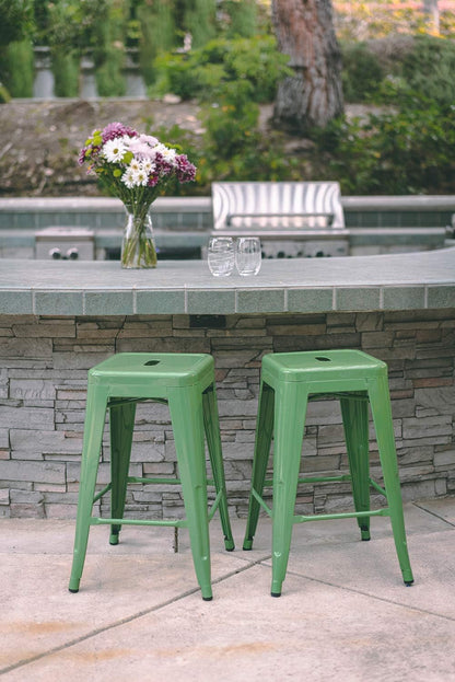 Black Metal Bar Stools Set of 2 Stackable Industrial Counter Height Seats