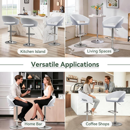 Black Adjustable Swivel Bar Stool Modern Faux Leather Counter Height Chair