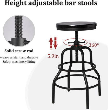 Industrial Swivel Bar Stools Set of 2 Adjustable Wood Counter Height Stools