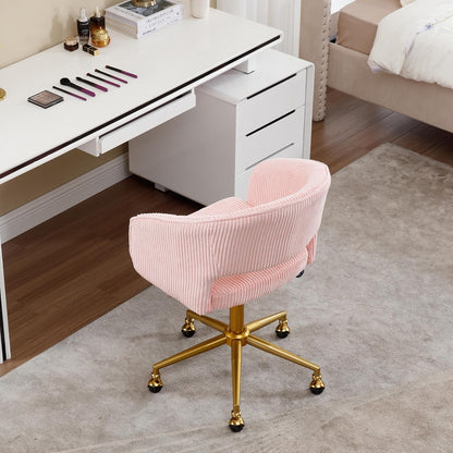 Red Velvet Swivel Desk Chair Adjustable Vanity Chair with Gold Base and Wheels