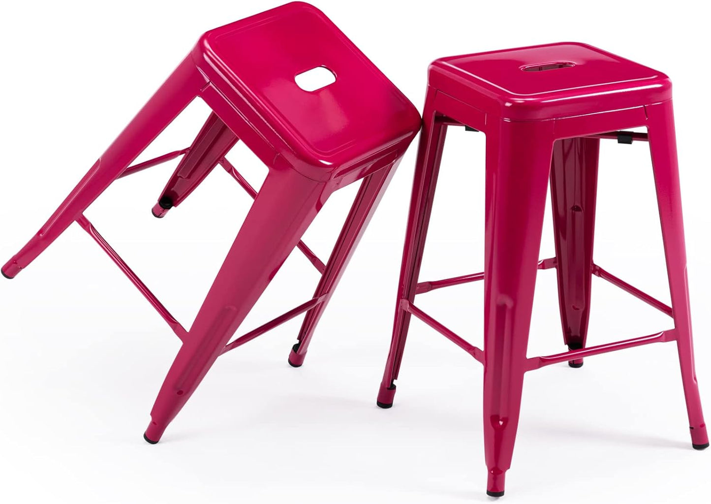 Black Metal Bar Stools Set of 2 Stackable Industrial Counter Height Seats