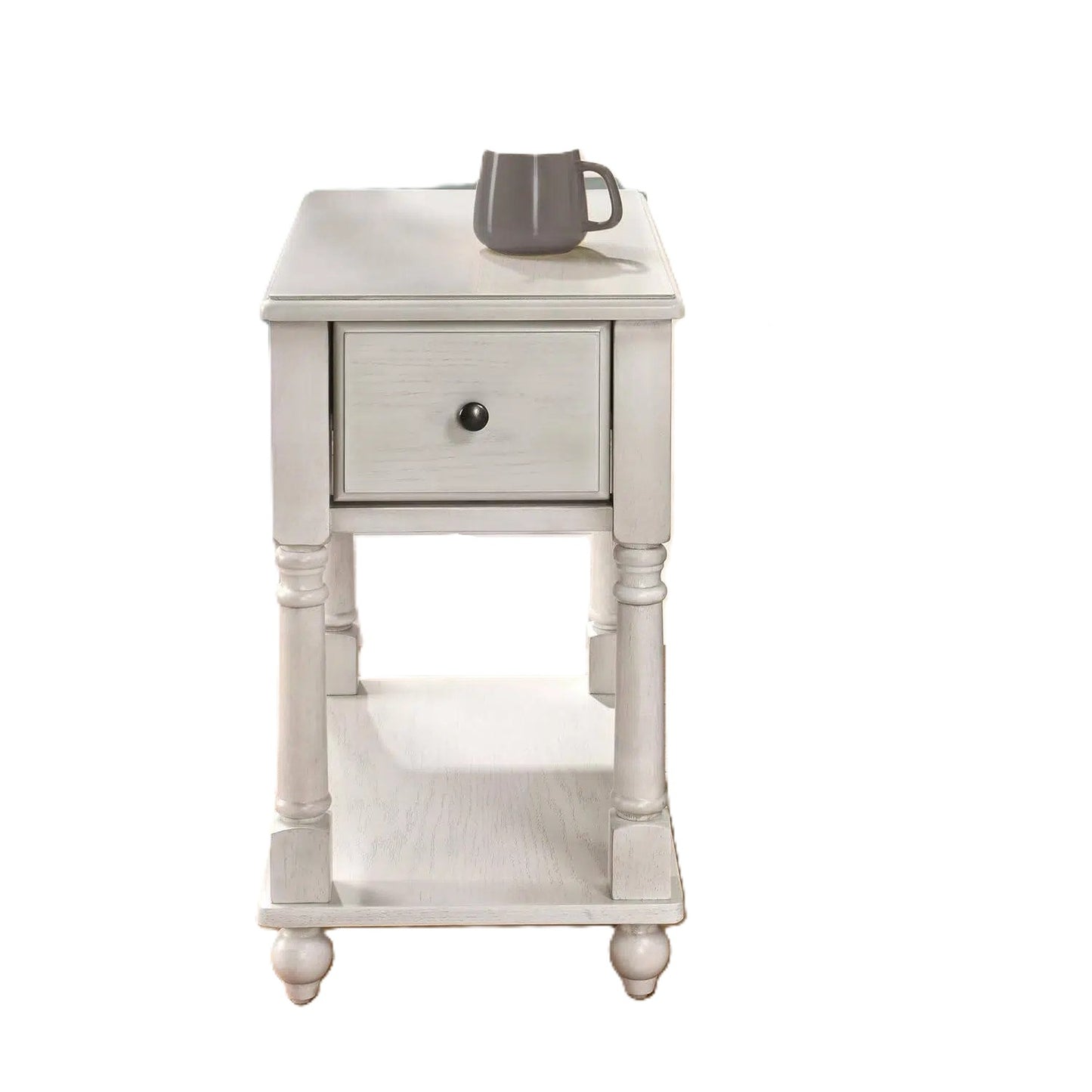Traditional Wood End Table with Drawer & Lower Storage Shelf