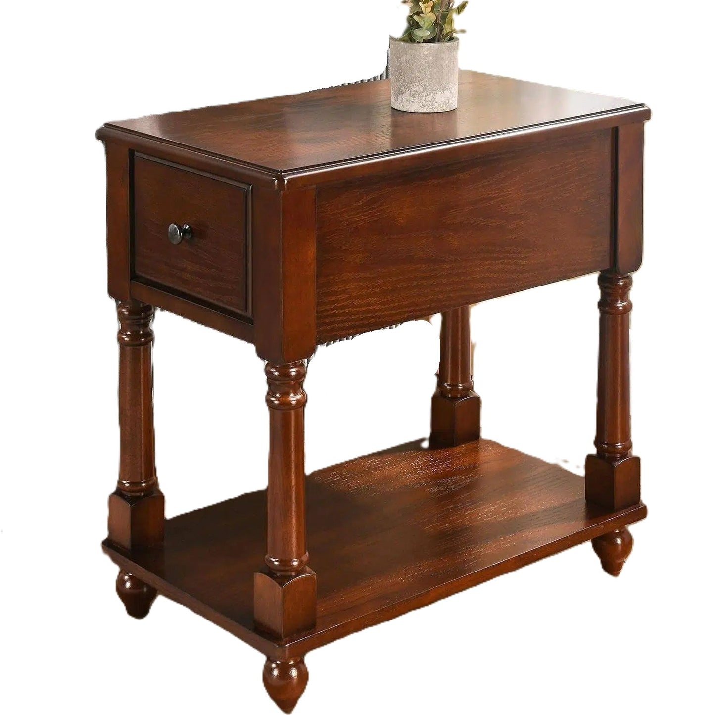 Traditional Wood End Table with Drawer & Lower Storage Shelf