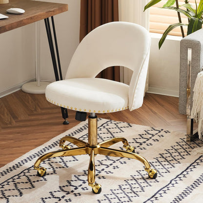 Navy Blue Velvet Office Chair Gold Swivel Rolling Vanity Desk Chair