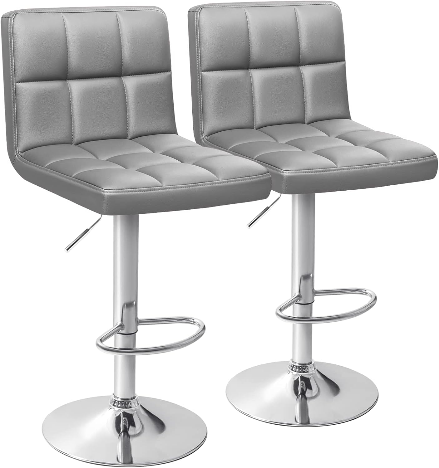 Black Swivel Bar Stools Set of 2 Adjustable Upholstered Kitchen Chairs