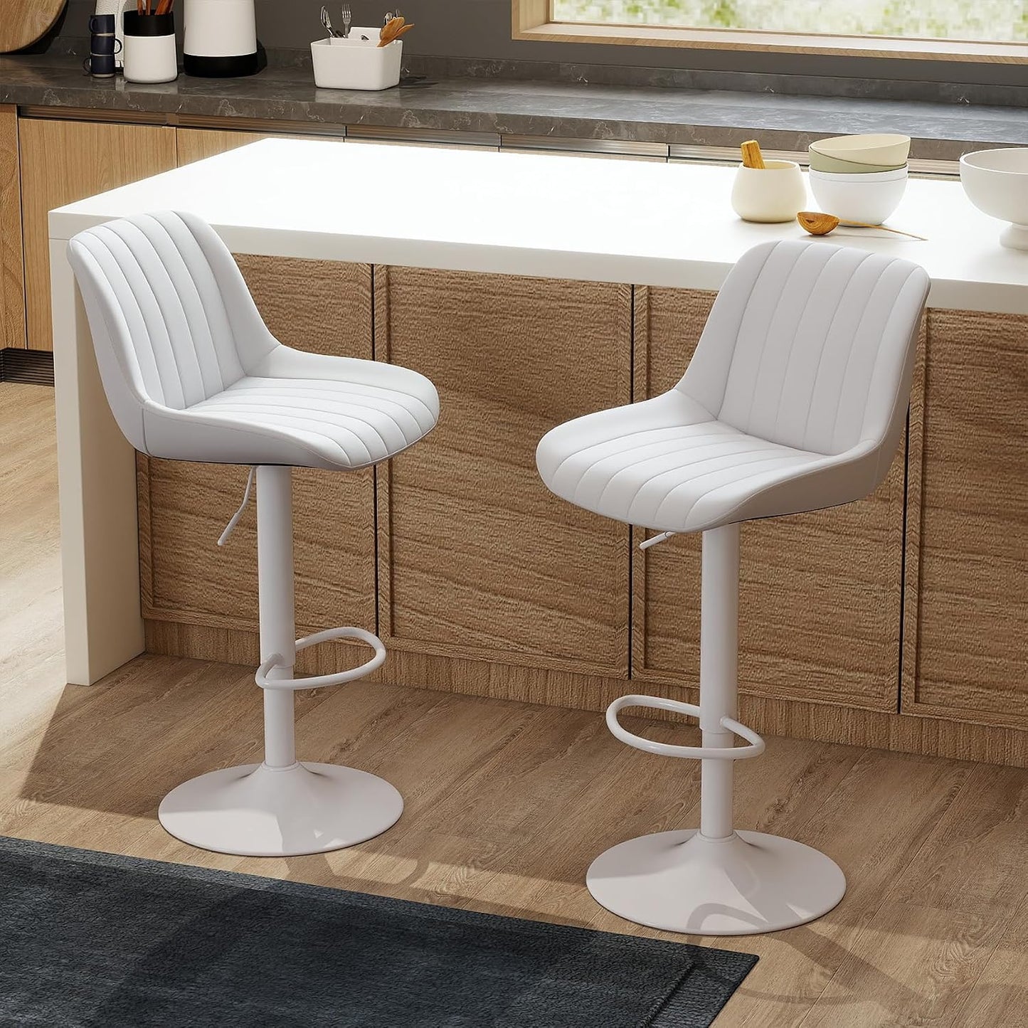 Adjustable Swivel Bar Stool Black Faux Leather Counter Height Metal Base