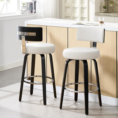 White Swivel Counter Stools Set of 2 Walnut Kitchen Island Chairs