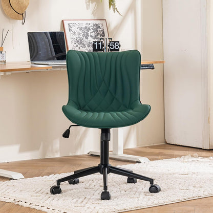 Brown Faux Leather Office Chair Adjustable Swivel Rolling Armless Desk Chair