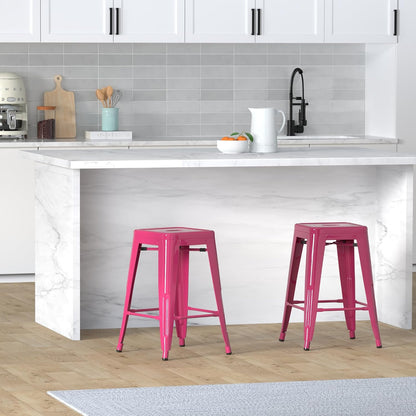 Black Metal Bar Stools Set of 2 Stackable Industrial Counter Height Seats