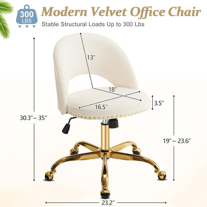 Navy Blue Velvet Office Chair Gold Swivel Rolling Vanity Desk Chair
