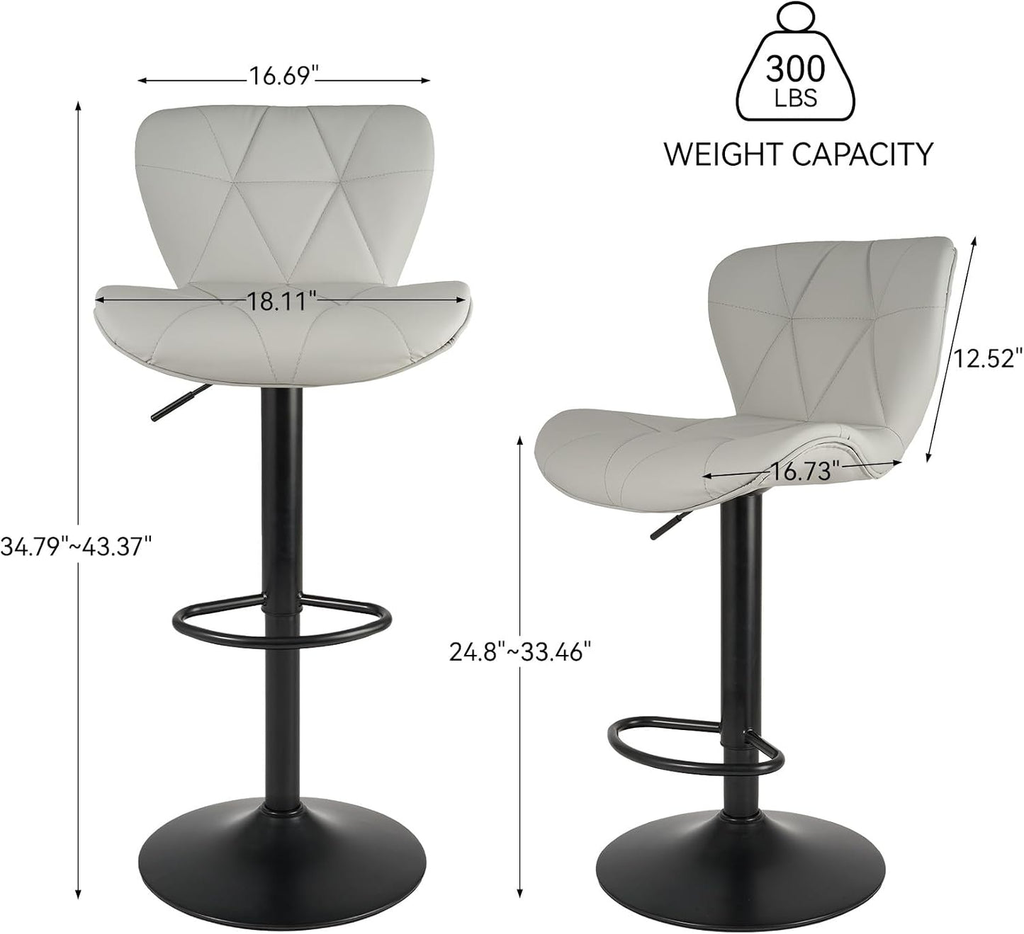 Black Swivel Bar Stools Set of 2 Adjustable Faux Leather Kitchen Chairs