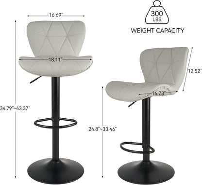 Black Swivel Bar Stools Set of 2 Adjustable Faux Leather Kitchen Chairs