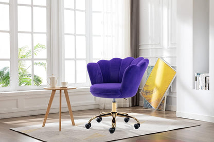 Blue Velvet Office Chair Adjustable Swivel Vanity Chair with Gold Base