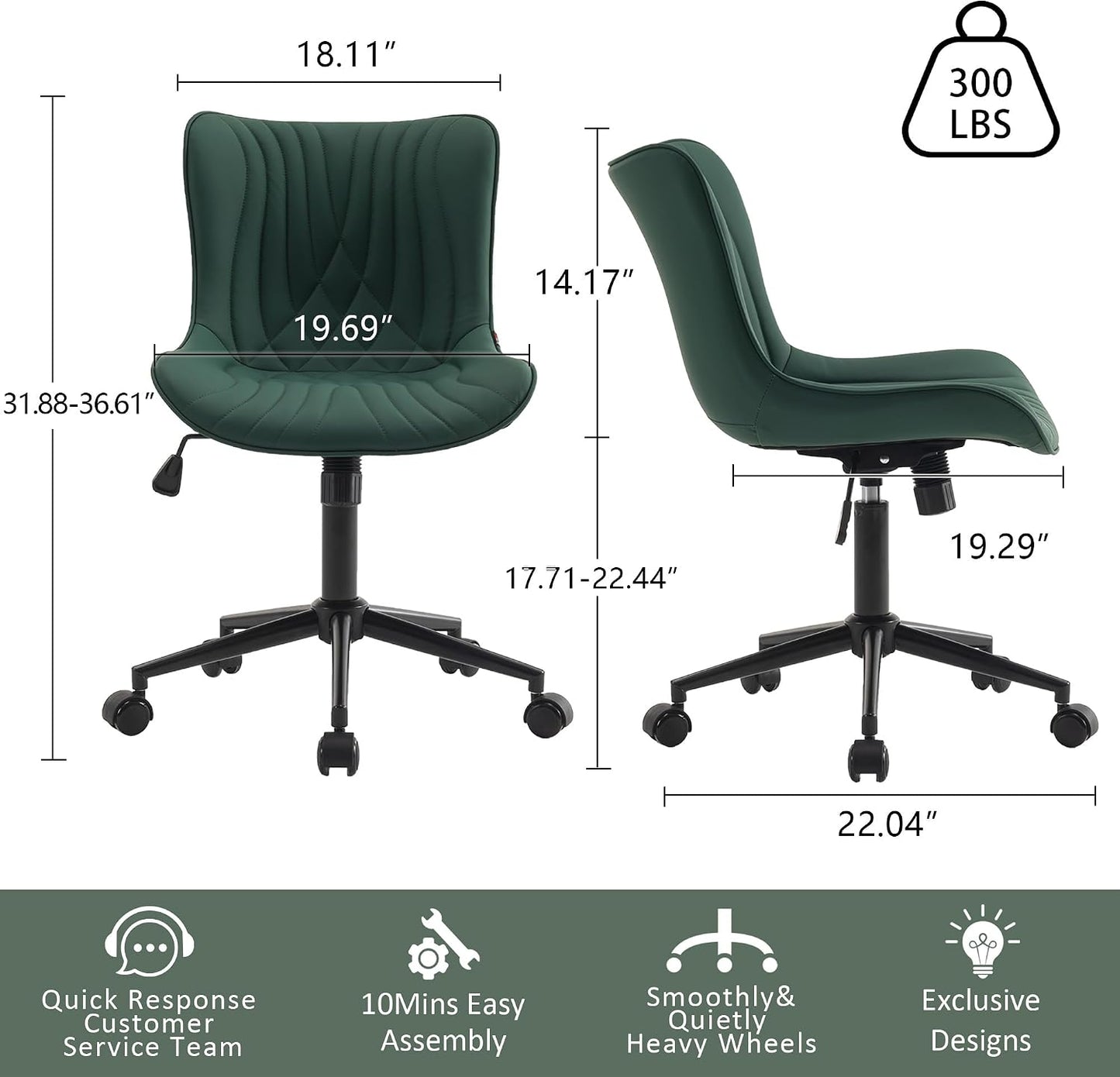 Brown Faux Leather Office Chair Adjustable Swivel Rolling Armless Desk Chair