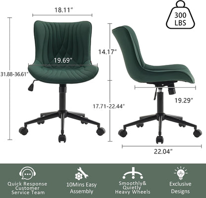 Brown Faux Leather Office Chair Adjustable Swivel Rolling Armless Desk Chair