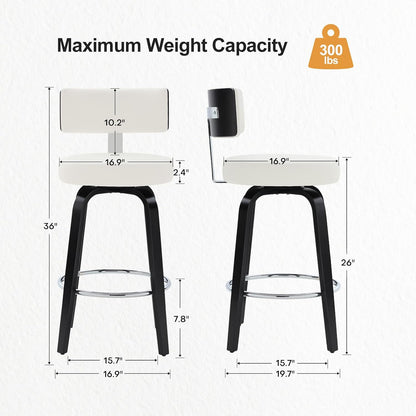 White Swivel Counter Stools Set of 2 Walnut Kitchen Island Chairs