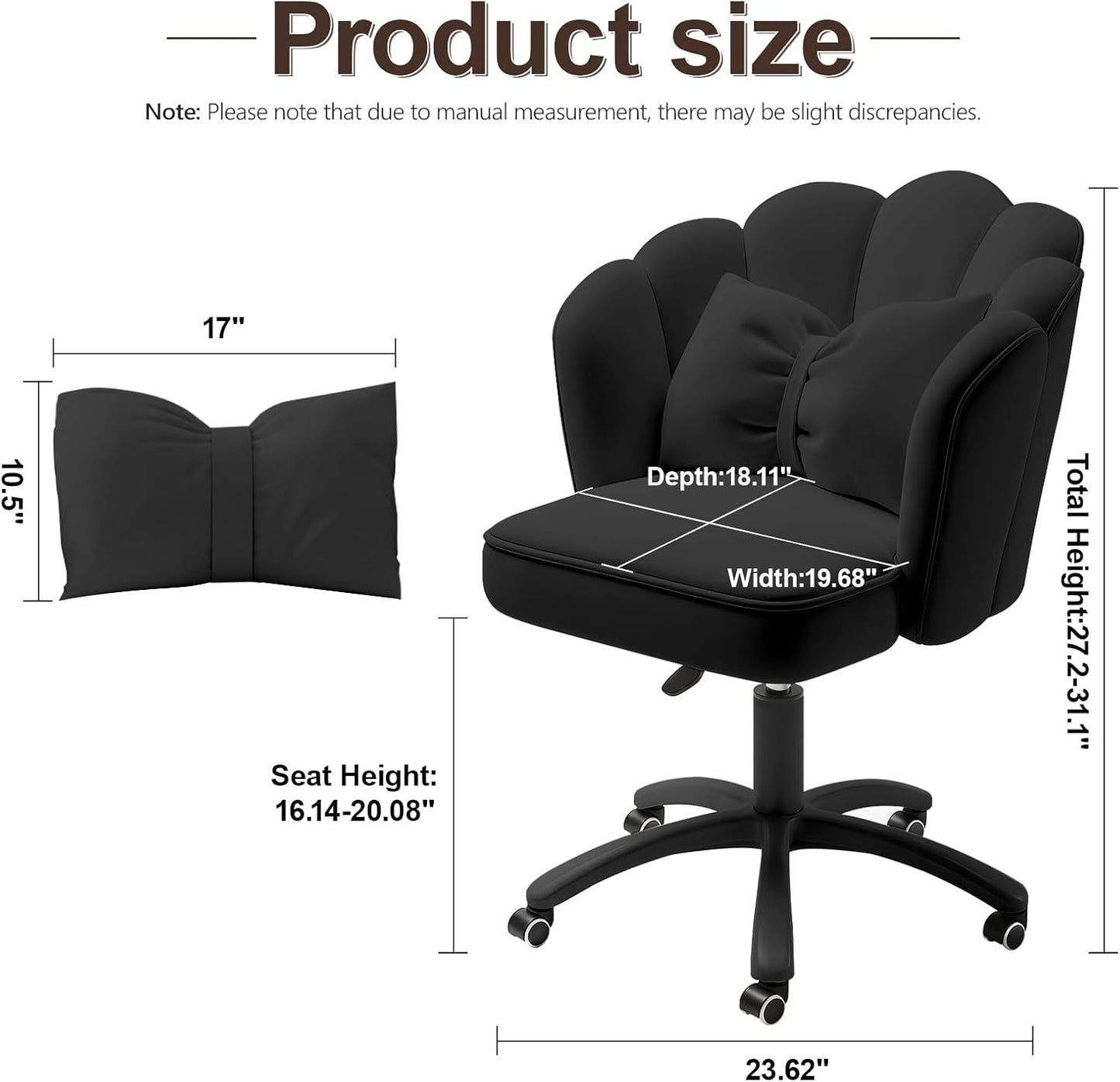 Purple Velvet Petal Vanity Chair Swivel Rolling Desk Chair with Bow Cushion