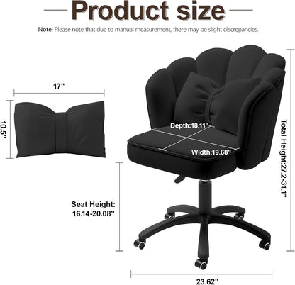 Purple Velvet Petal Vanity Chair Swivel Rolling Desk Chair with Bow Cushion