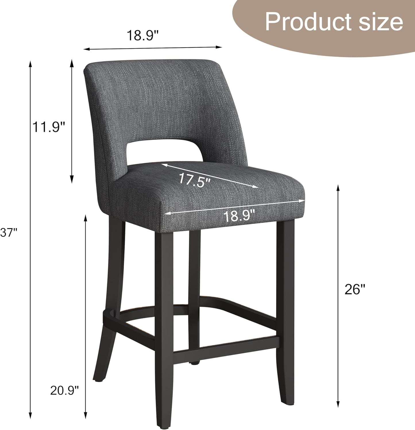 26 Inch Green Upholstered Counter Height Bar Stools Rubberwood Set of 2