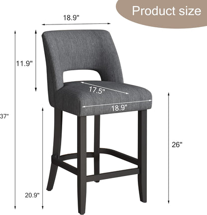 26 Inch Green Upholstered Counter Height Bar Stools Rubberwood Set of 2