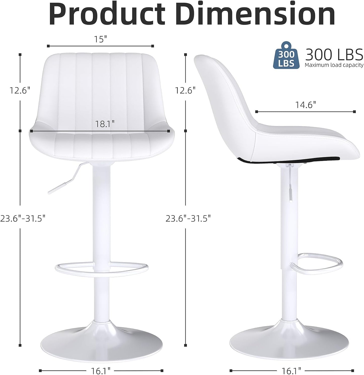 Adjustable Swivel Bar Stool Black Faux Leather Counter Height Metal Base